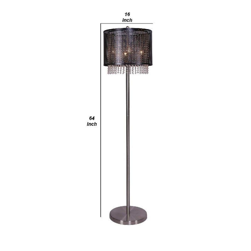 64 Inch Floor Lamp With Mesh Shade And Hanging Beads Black-zoom-