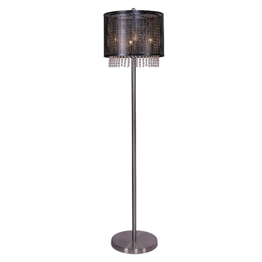 64 Inch Floor Lamp With Mesh Shade And Hanging Beads Black