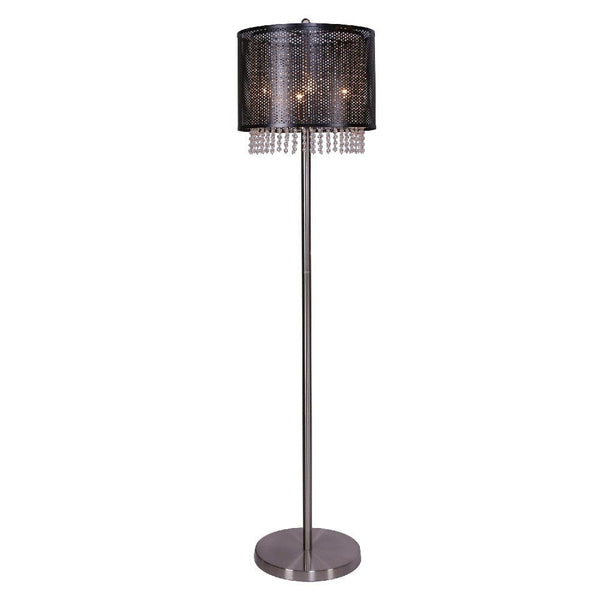 64 Inch Floor Lamp With Mesh Shade And Hanging Beads Black