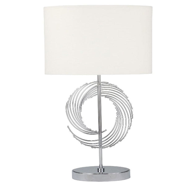 29 Inch Table Lamp with Abstract Spiral Art Design Silver