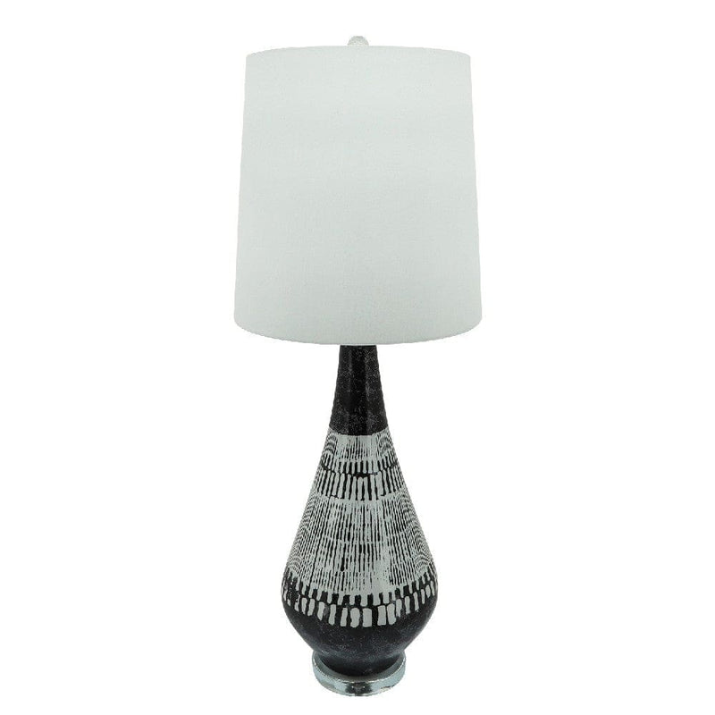 38 Inch Tapered Table Lamp Tribal Painted Art Black White-zoom-