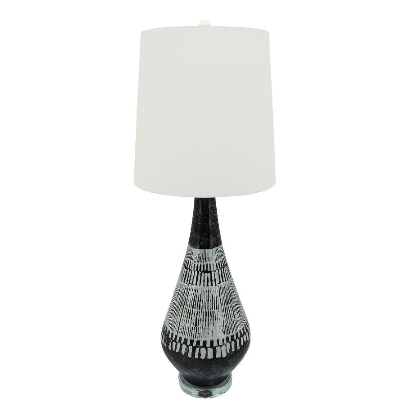 38 Inch Tapered Table Lamp Tribal Painted Art Black White-zoom-