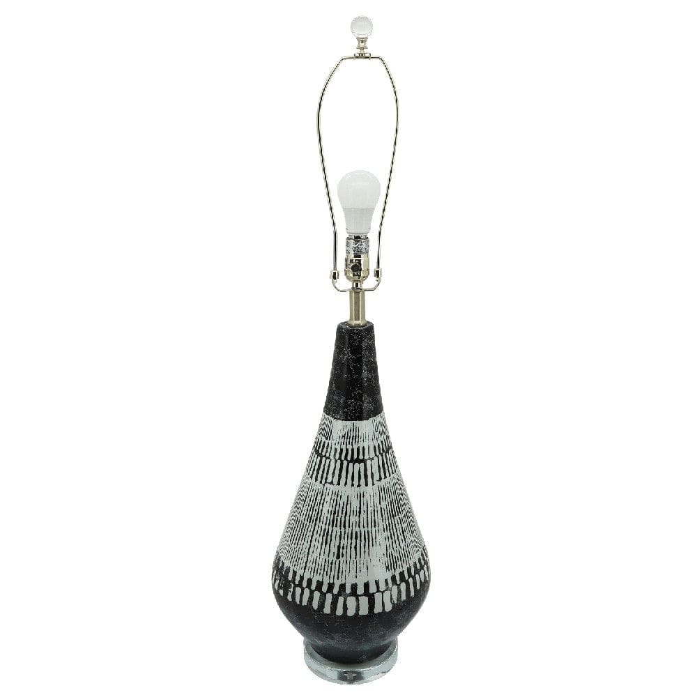 38 Inch Tapered Table Lamp Tribal Painted Art Black White-zoom-3