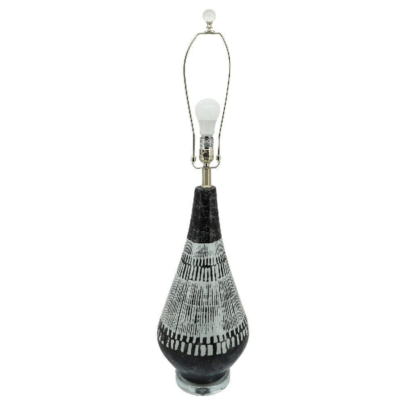 38 Inch Tapered Table Lamp Tribal Painted Art Black White-zoom-