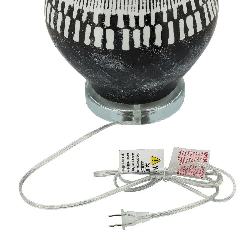 38 Inch Tapered Table Lamp Tribal Painted Art Black White-zoom-4