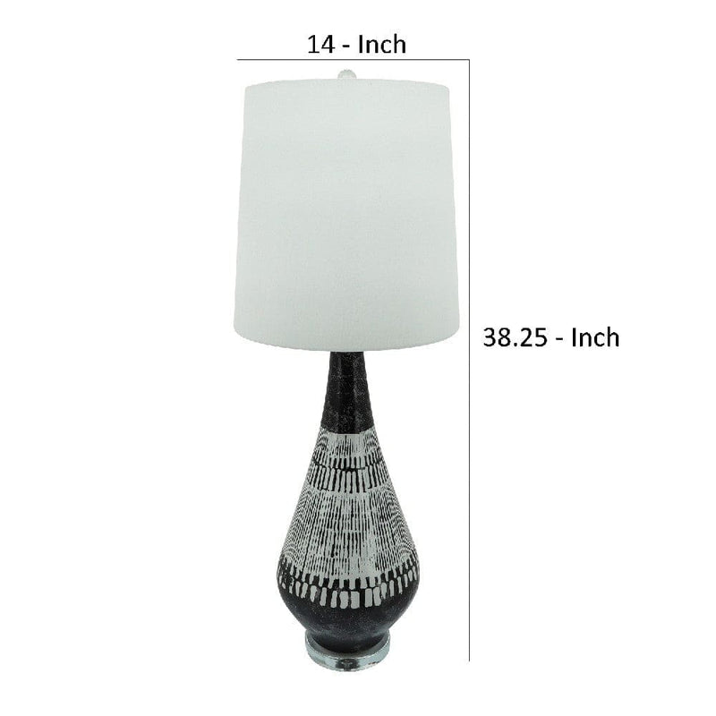 38 Inch Tapered Table Lamp Tribal Painted Art Black White-zoom-