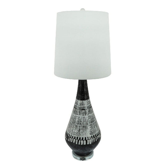 38 Inch Tapered Table Lamp Tribal Painted Art Black White