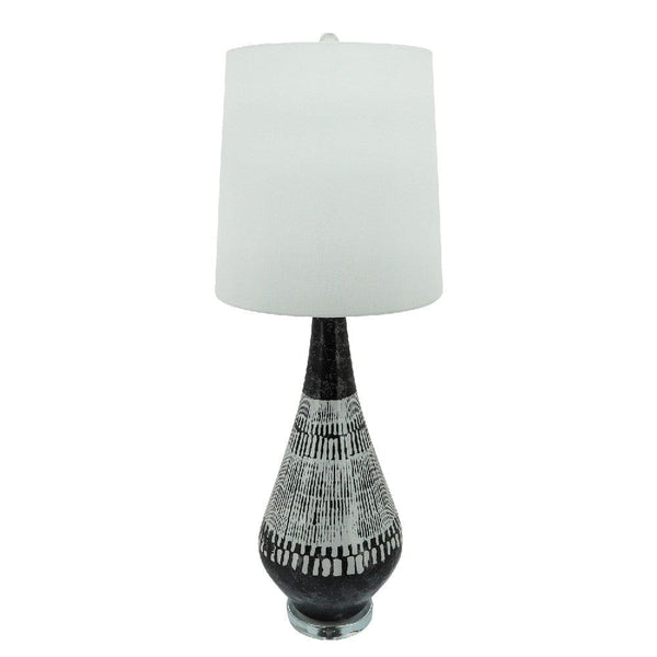 38 Inch Tapered Table Lamp Tribal Painted Art Black White