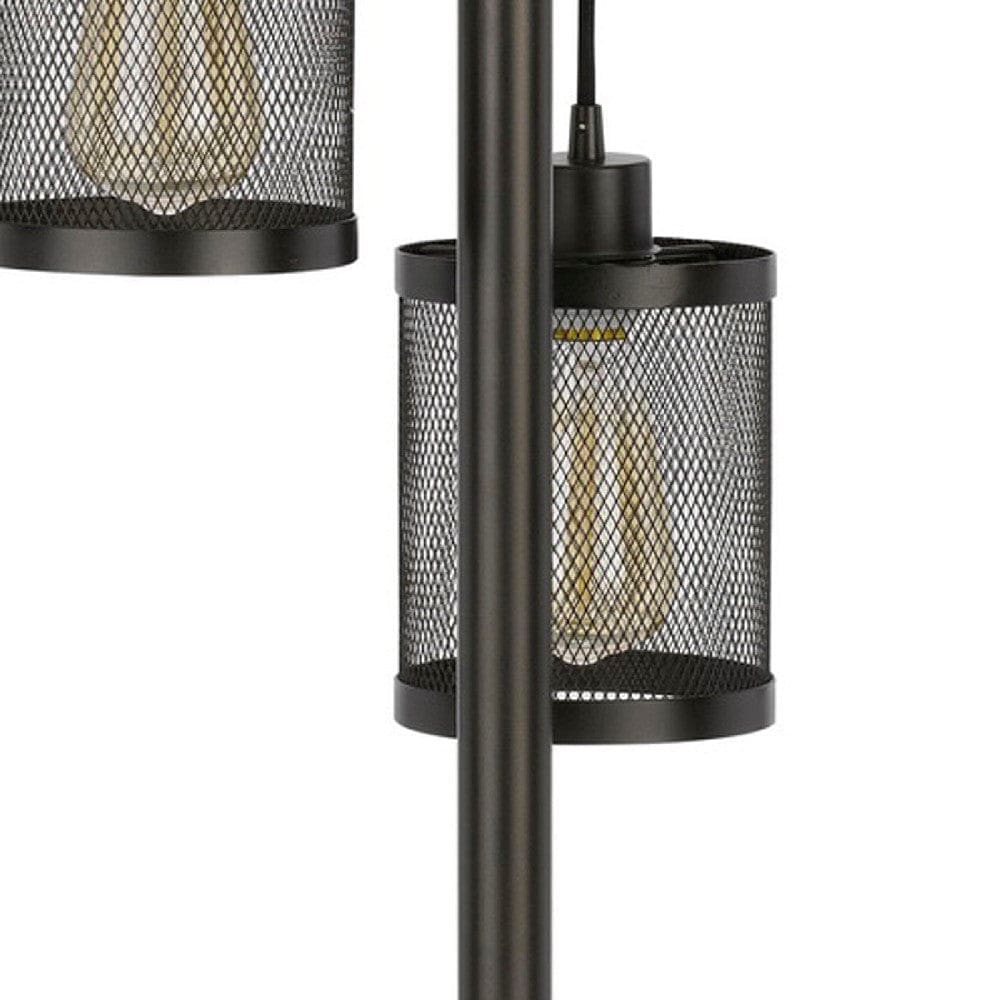 37 Inch Metal Table Lamp 3 Hanging Mesh Shades Bronze Black-zoom-3