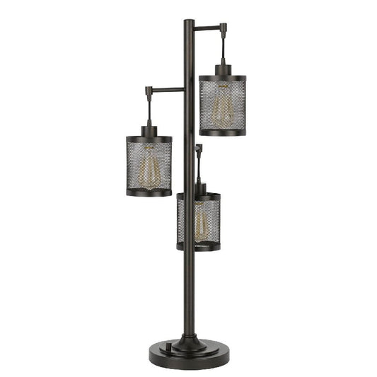 37 Inch Metal Table Lamp 3 Hanging Mesh Shades Bronze Black