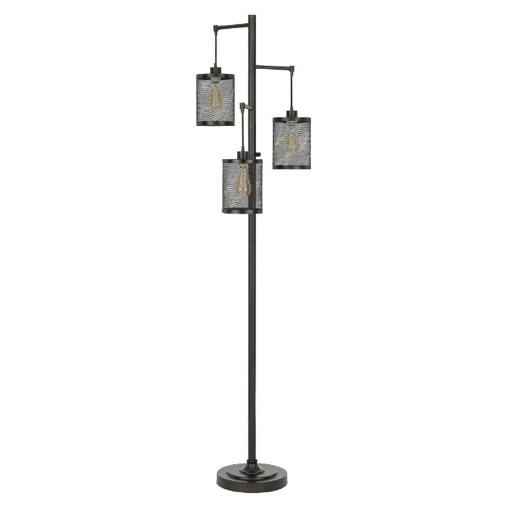 72 Inch Metal Floor Lamp 3 Hanging Mesh Shades Bronze Black-zoom-1
