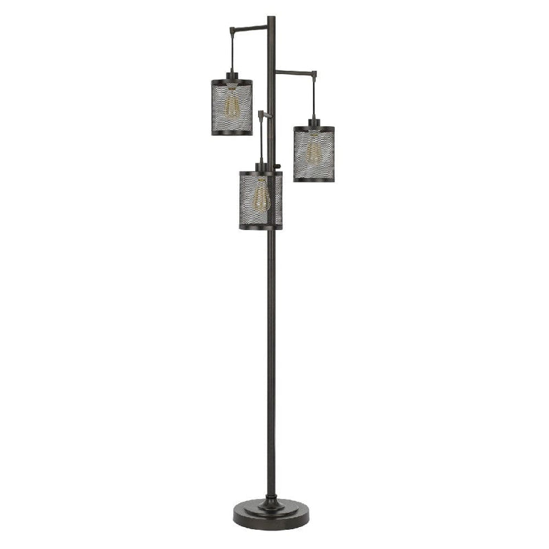 72 Inch Metal Floor Lamp 3 Hanging Mesh Shades Bronze Black-zoom-