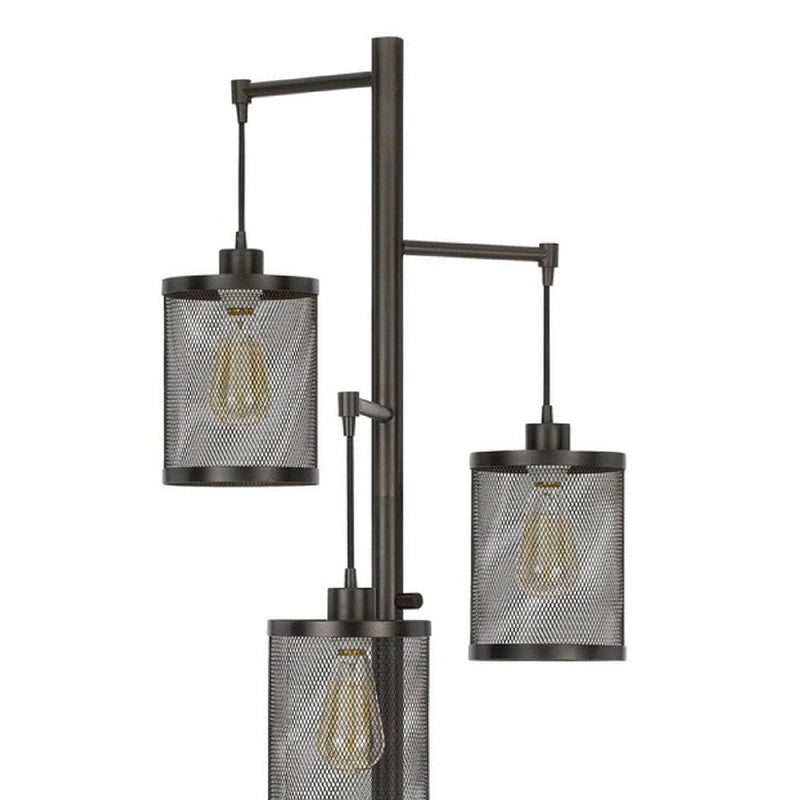 72 Inch Metal Floor Lamp 3 Hanging Mesh Shades Bronze Black-zoom-