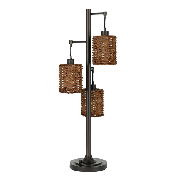 37 Inch Metal Table Lamp 3 Hanging Rattan Shades Bronze Black