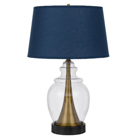30 Inch Metal Table Lamp Glass Jar Base Blue Clear
