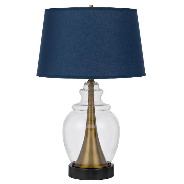 30 Inch Metal Table Lamp Glass Jar Base Blue Clear