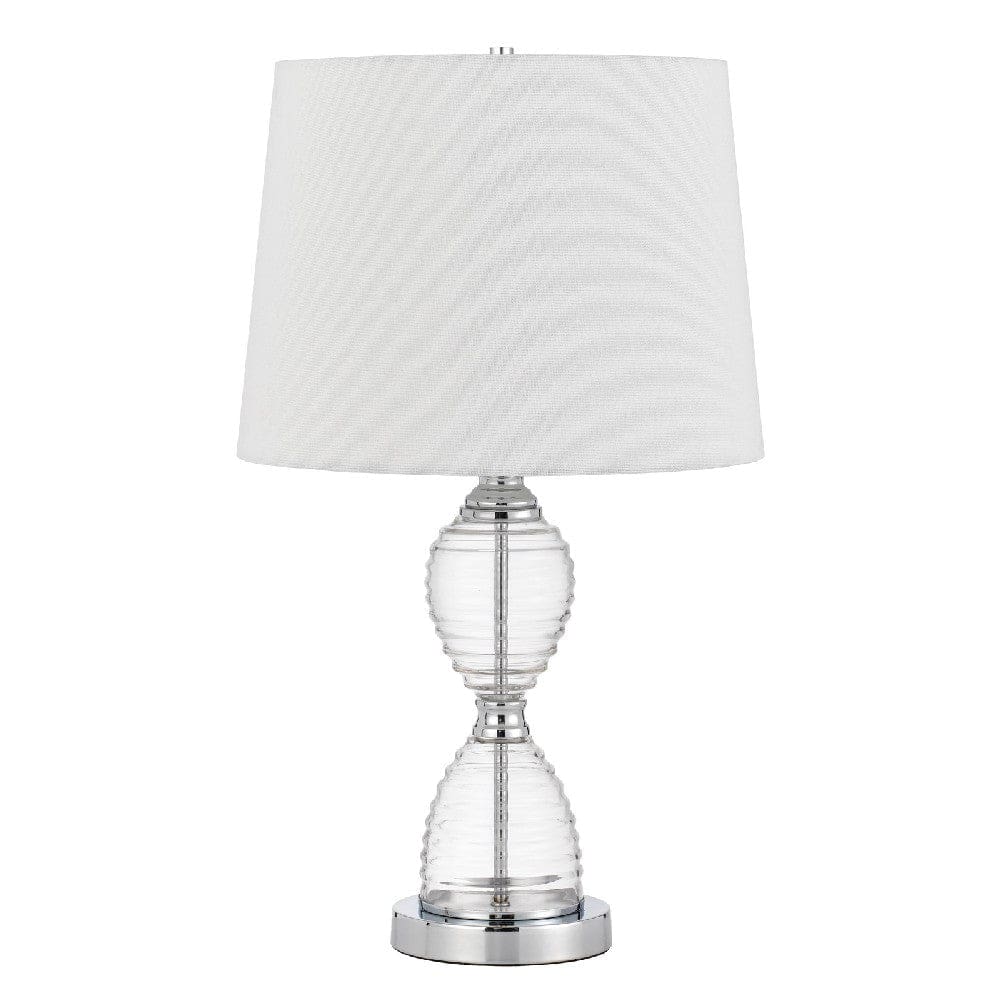 23 Inch Hourglass Ribbed Glass Base Table Lamp Dimmer Clear-zoom-1