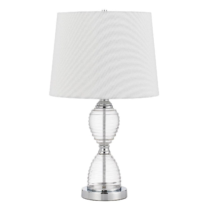 23 Inch Hourglass Ribbed Glass Base Table Lamp Dimmer Clear-zoom-