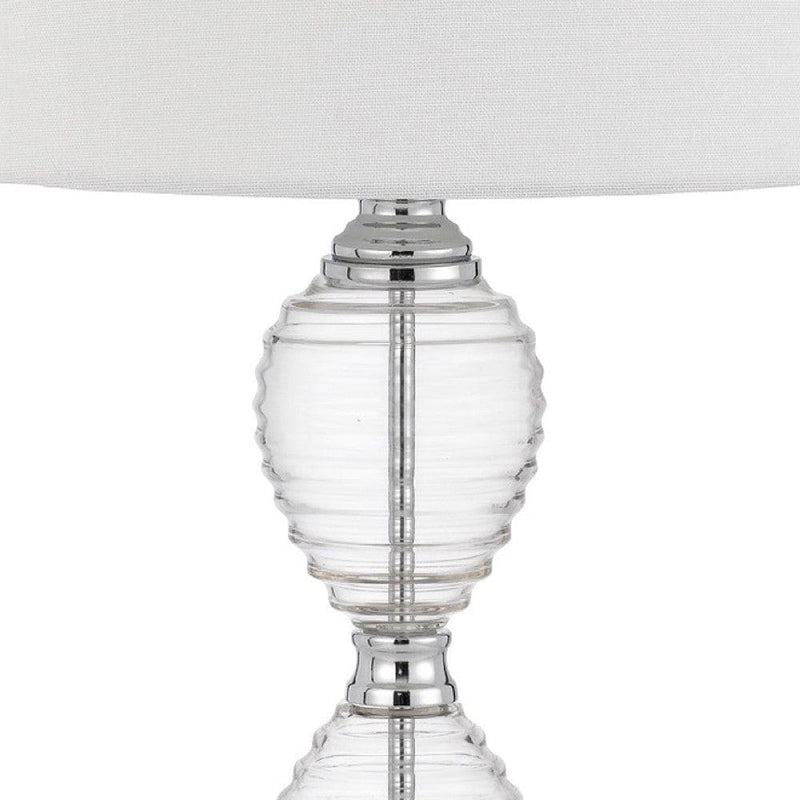 23 Inch Hourglass Ribbed Glass Base Table Lamp Dimmer Clear-zoom-