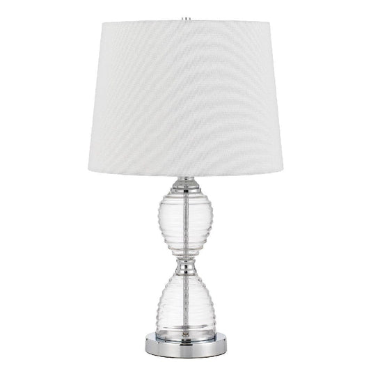23 Inch Hourglass Ribbed Glass Base Table Lamp Dimmer Clear