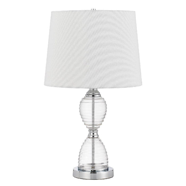 23 Inch Hourglass Ribbed Glass Base Table Lamp Dimmer Clear