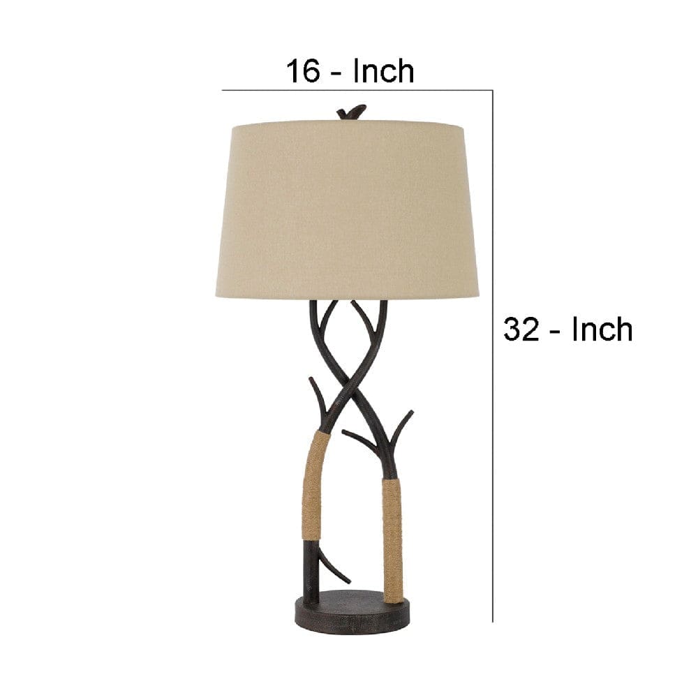 32 Inch Metal Tree Branch Base Table Lamp Dimmer Black-zoom-5