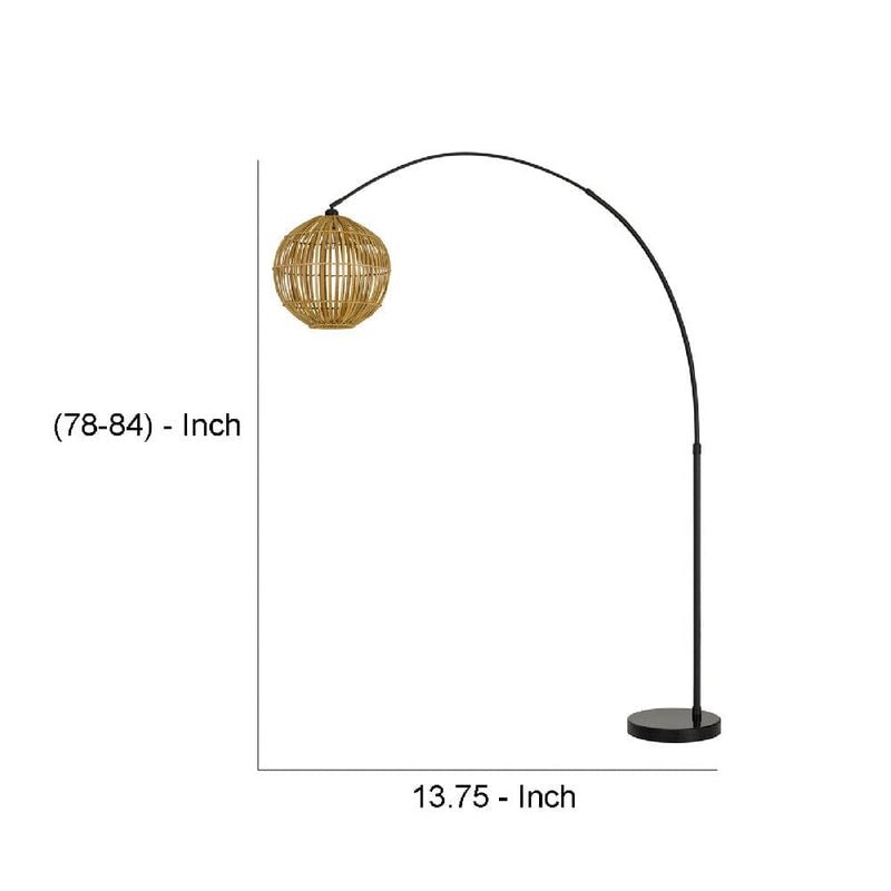 69 Inch Metal Arc Floor Lamp With Bamboo Shade Beige-zoom-
