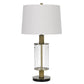 42 Inch Clear Glass Table Lamp with Dimmer and Oak Wood Accent