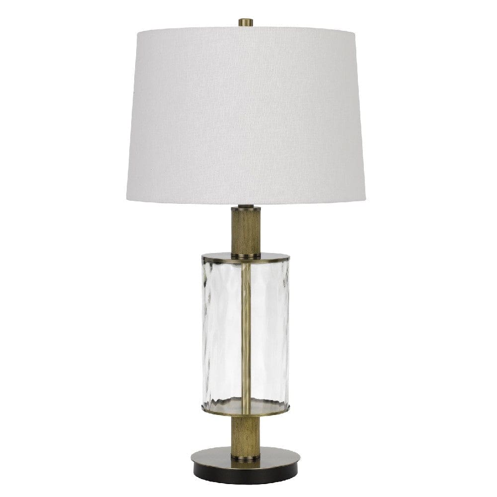 42 Inch Clear Glass Table Lamp with Dimmer and Oak Wood Accent-zoom-1