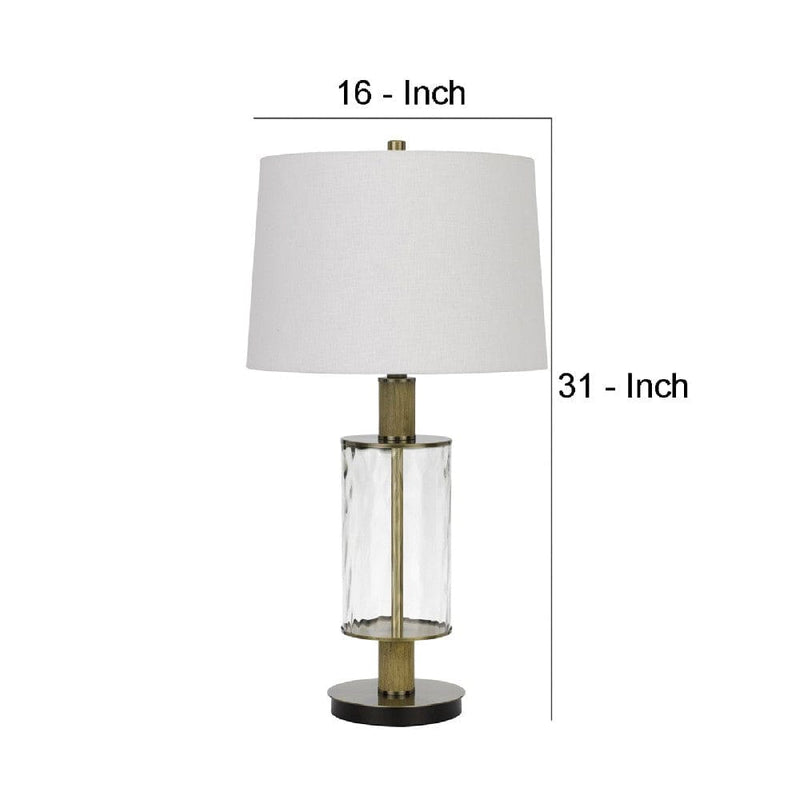 42 Inch Clear Glass Table Lamp with Dimmer and Oak Wood Accent-zoom-