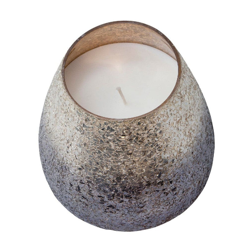 7.25 Inch Candle With Round Glass Encasing And Shimmery Detail Silver-zoom-