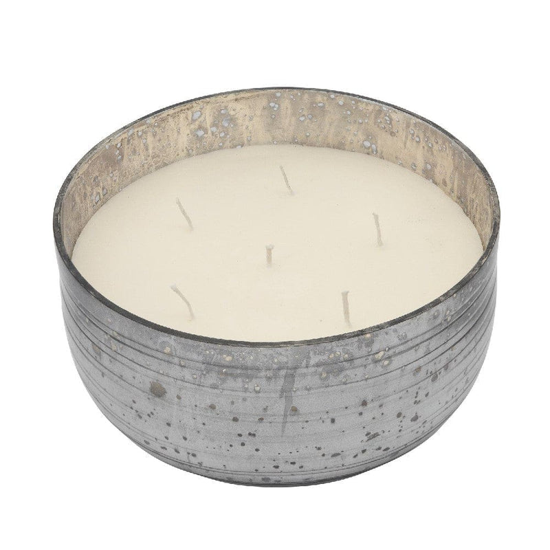 8.5 Inch Mindful Candle With Round Striped Bowl And Wax Gray-zoom-