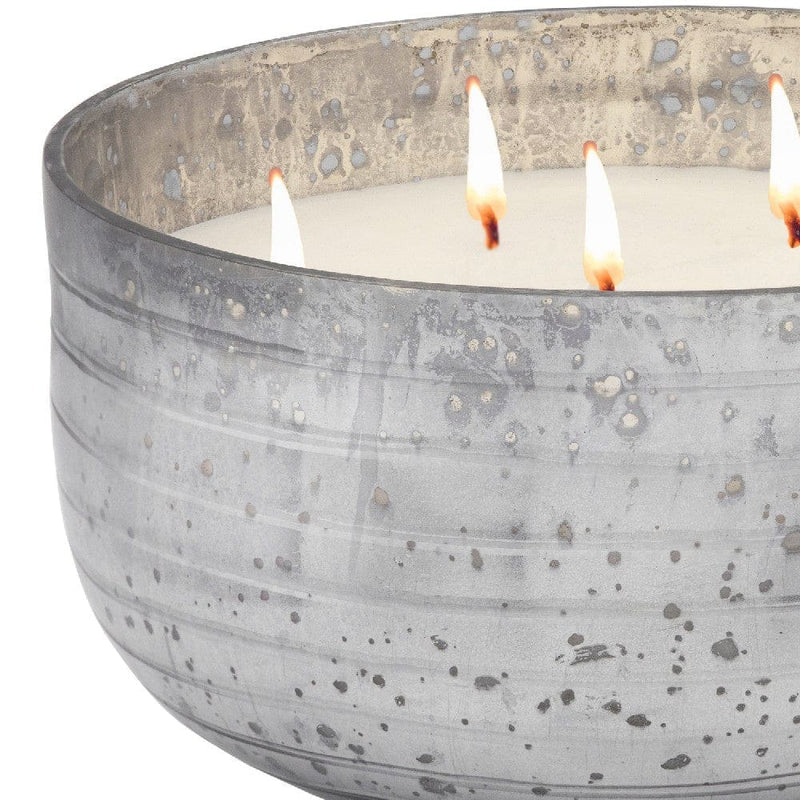 8.5 Inch Mindful Candle With Round Striped Bowl And Wax Gray-zoom-