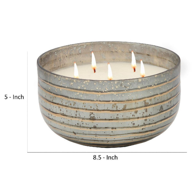 8.5 Inch Mindful Candle With Round Striped Bowl And Wax Bronze-zoom-