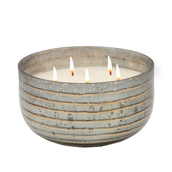 8.5 Inch Mindful Candle With Round Striped Bowl And Wax Bronze