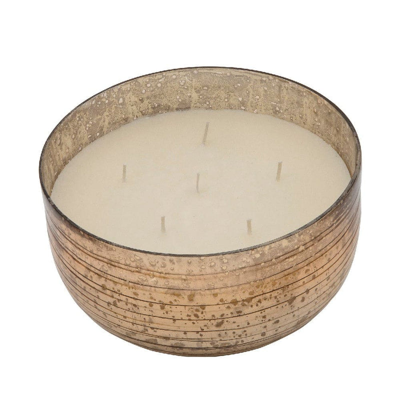 8.5 Inch Mindful Candle With Round Striped Bowl And Wax Gold-zoom-
