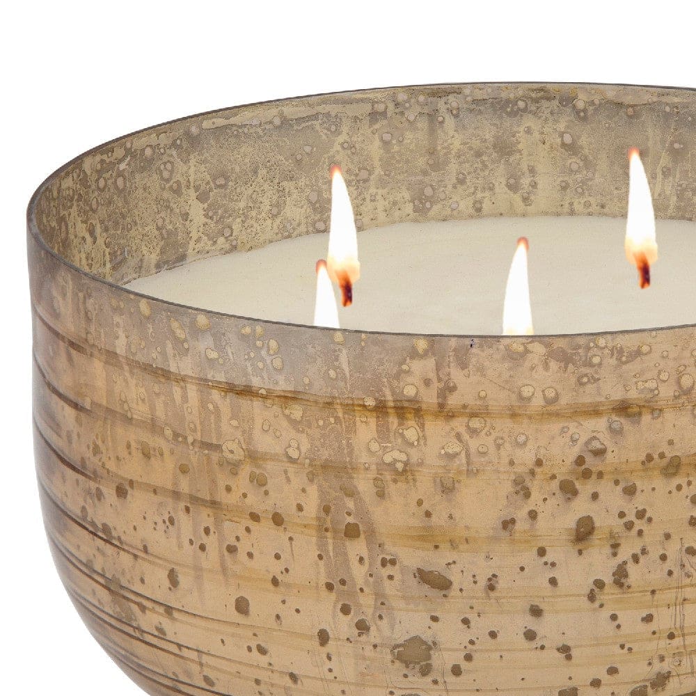 8.5 Inch Mindful Candle With Round Striped Bowl And Wax Gold-zoom-3