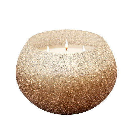 8 Inch Candle With Curved Round Case And Shimmery Details Gold