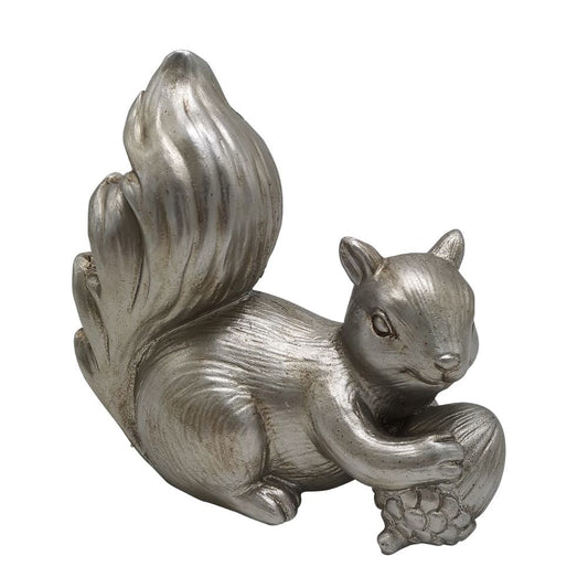 7 Inch Resin Accent Decor With Sitting Squirrel And Acorn Nut Silver