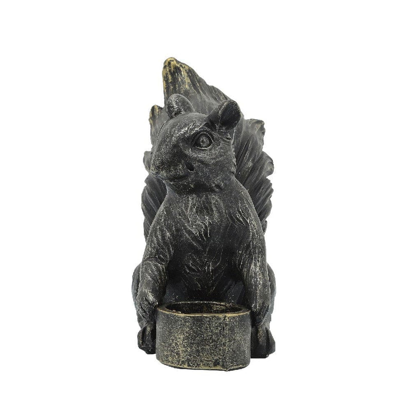7 Inch Resin Candle Holder With Squirrel Design Black-zoom-