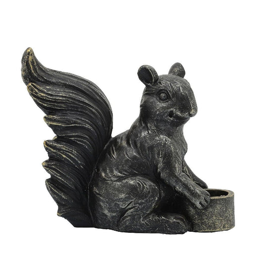 7 Inch Resin Candle Holder With Squirrel Design Black