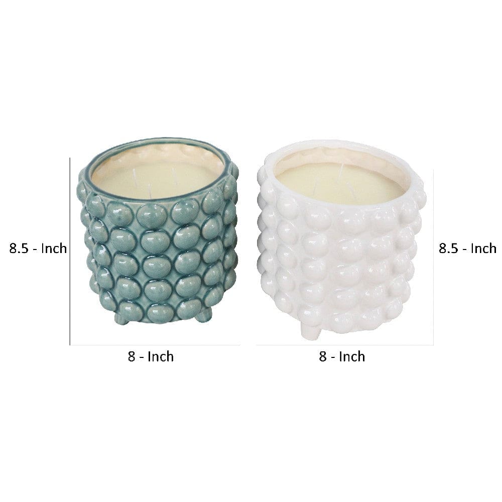 8.5 Inch Citronella Candle With Bubble Pattern Set Of Two Blue And White-zoom-5