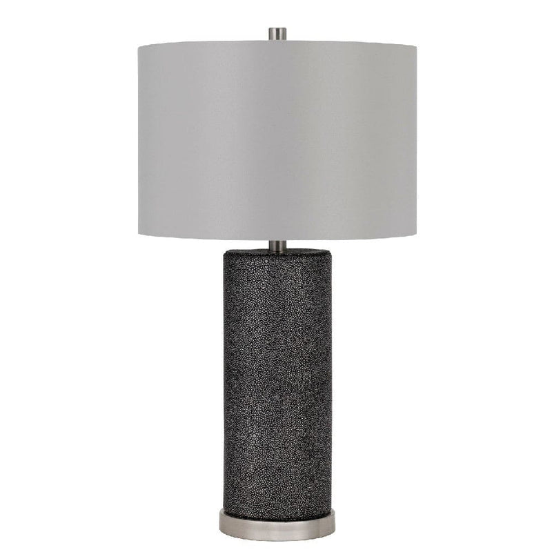 27 Inch Ceramic Table Lamp Faux Leather Wrapped Dimmer Gray-zoom-