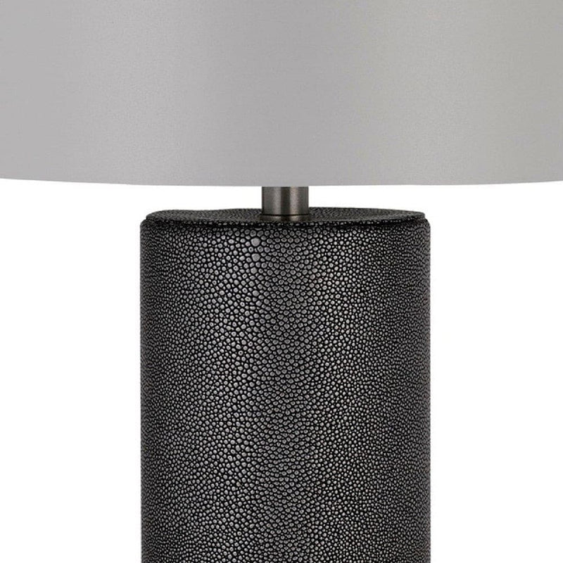 27 Inch Ceramic Table Lamp Faux Leather Wrapped Dimmer Gray-zoom-