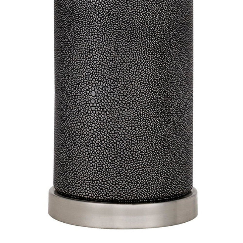 27 Inch Ceramic Table Lamp Faux Leather Wrapped Dimmer Gray-zoom-