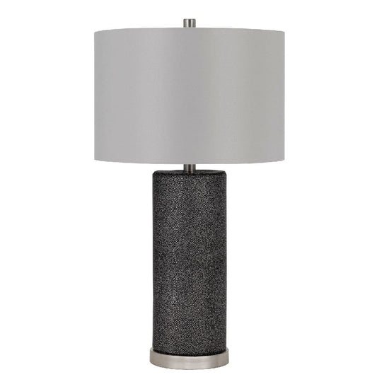 27 Inch Ceramic Table Lamp Faux Leather Wrapped Dimmer Gray