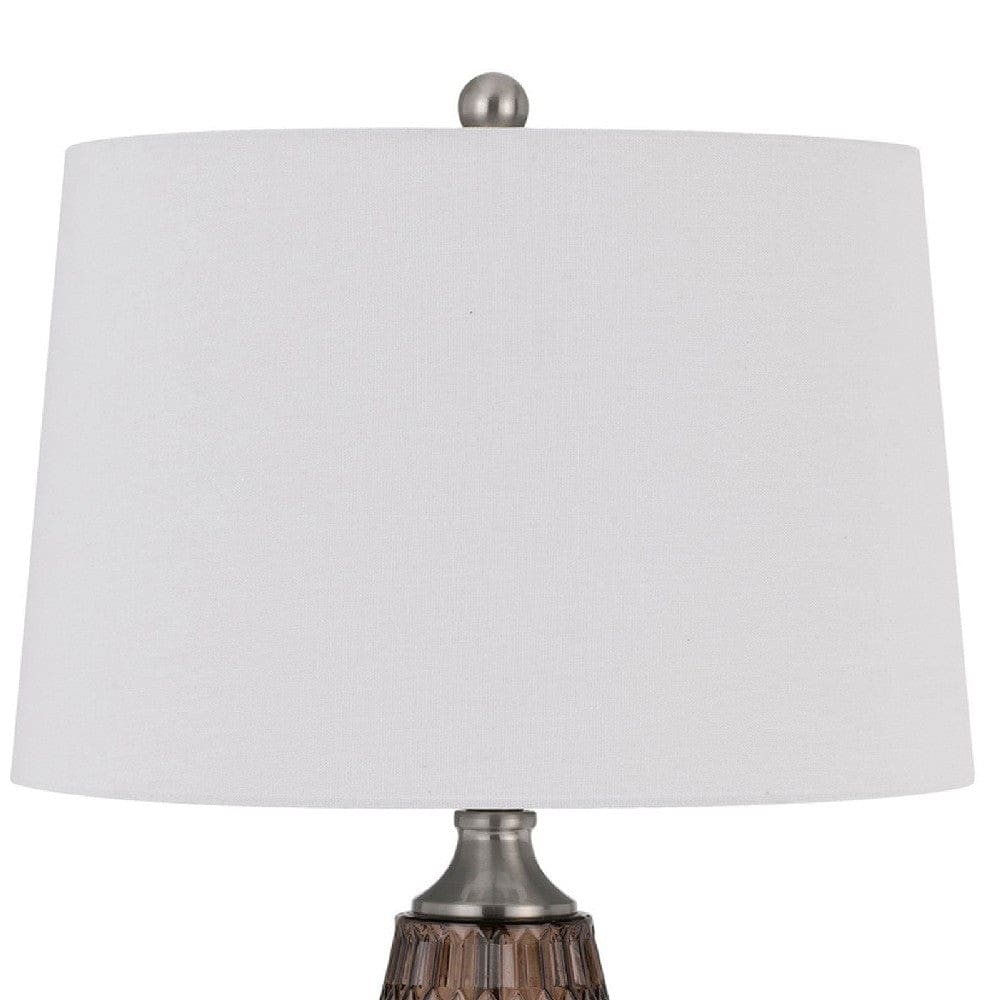 31 Inch Glass Table Lamp with Dimmer Geometric Base Brown