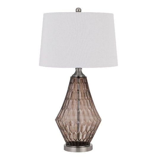 31 Inch Glass Table Lamp with Dimmer Geometric Base Brown