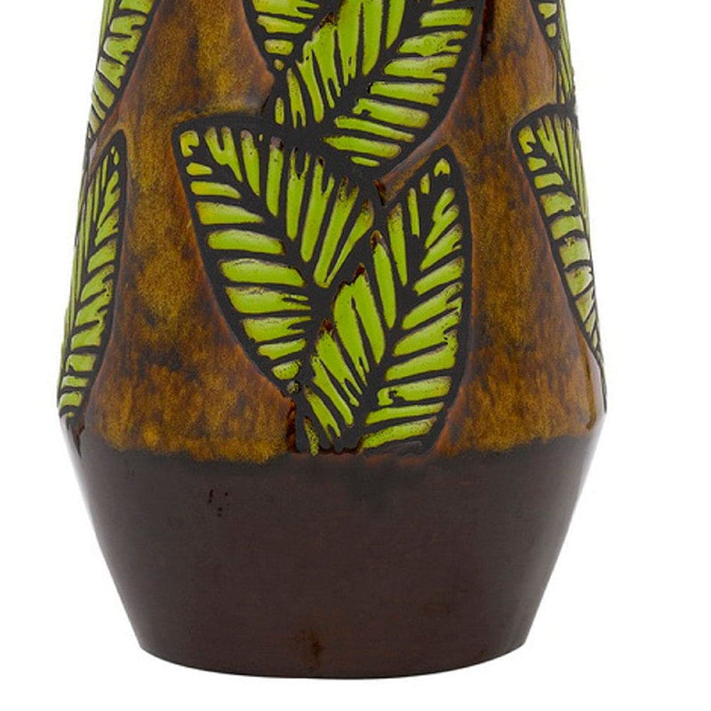 29 Inch Ceramic Table Lamp with Dimmer Leaf Base Brown-zoom-