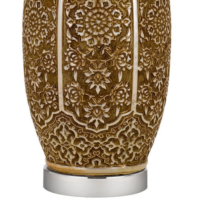 29 Inch Ceramic Table Lamp with Dimmer Floral Base Olive-zoom-